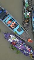 Floating market on Mekong Delta in Vietnam. Popular tourist attraction video