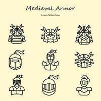 medieval armor editable icons set line style. with various shapes. armor, samurai, knight, helmet, warrior. outline collection vector