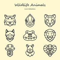 wildlife editable icons set line style. with various shapes. tiger, lion, wolf, cheetah, crocodile. outline collection vector