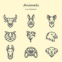 animals editable icons set line style. with various shapes. eagle, owl, bull, tortoise, dog. outline collection vector