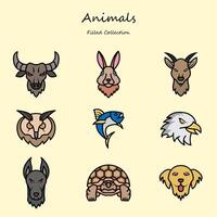 animals editable icons set filled line style. with various shapes. eagle, owl, bull, tortoise, dog. filled collection vector