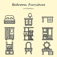 dormitorio mueble editable íconos conjunto contorno estilo vector