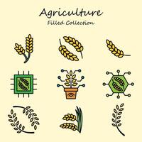 agricultura trigo editable íconos conjunto lleno línea estilo. planta, trigo, arrozal, arroz, hoja, alimento. lleno colección vector