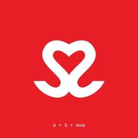 A red and white logo with a heart symbol and US or SS initials vector