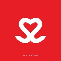 A red and white logo with a heart symbol and US or SS initials vector