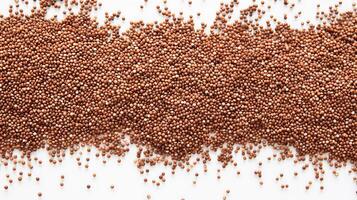 AI generated Scattered mustard seeds on a white surface. Concept of spices, seasoning, condiments, and cooking essentials. Top view. photo