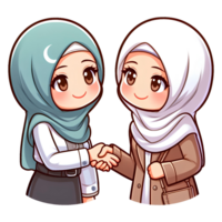 AI generated two muslim female are shaking hands, in cartoon style png