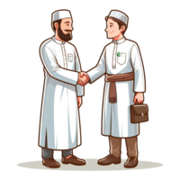 AI generated two muslim men are shaking hands, in cartoon style png