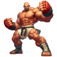 AI generated Big and Muscular Game Character, Bald, PNG transparent background