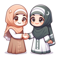 AI generated two muslim girls are shaking hands, in cartoon style png