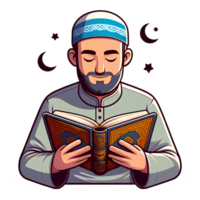 ai generato musulmano maschio leggere corano, nel cartone animato stile png