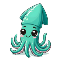 AI generated adorable green squid cartoon character png