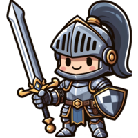 AI generated warrior knight with blade and shield cartoon characte png