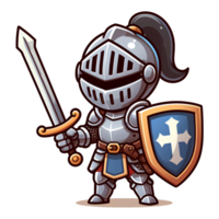 AI generated cute character of knight with metal suit png
