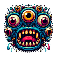 AI generated colorful monsters with lots of eyes png