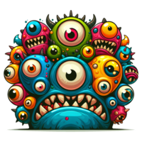 AI generated colorful monsters with lots of eyes png