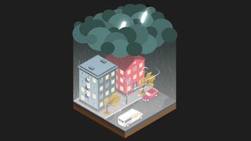 Isometric Rainy City video