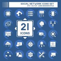 Icon Set Social Network. related to Internet symbol. long shadow style. simple design illustration vector