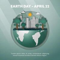 Square Earth Day background with cutting paper art vector