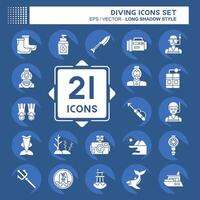 Icon Set Diving. related to Sea symbol. long shadow style. simple design illustration vector
