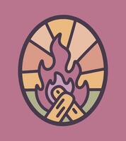 The Bonfire in camping ground flat vector design