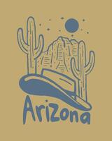 Wild desert vibes illustrated by cowboys hat desert view in Arizona for sticker, t shirt, outdoor apparel design vector