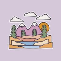 The view of the nature mountain and forest flat design for badge sticker graphic illustration vector art t-shirt design