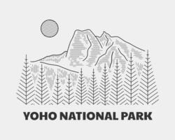 Esmeralda lago yoho nacional parque vector ilustración en mono línea vector diseño para insignia, póster, pegatina, t camisa