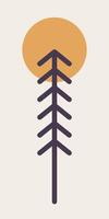 Simple mono line tree and big sun in mono line vector design illustration