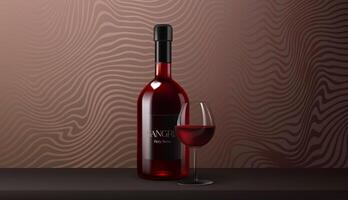 A realistic 3D bottle of red wine sangria, transparent glass of wine, luxury background banner with gold elements. Perfect for banners, posters, or advertising materials. Not AI. vector