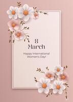 An elegant pink vintage illustration for International Women's Day on March 8th, featuring flowers. Perfect for greeting cards, invitations, and posters, celebrating femininity and love. Not AI vector