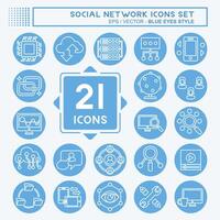 Icon Set Social Network. related to Internet symbol. blue eyes style. simple design illustration vector