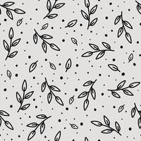 black and white modern branch doodle cozy seamless pattern background vector