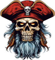 ai generato pirata cranio con barba, etichetta png