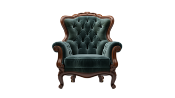 ai gegenereerd wijnoogst arm stoel besnoeiing uit. groen retro fauteuil Aan transparant achtergrond png