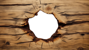 AI generated Wooden board with hole in center. Transparent hole in wooden board background png