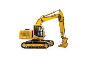 AI generated Excavator cut out. Yellow work excavator on transparent background png