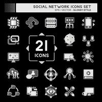 icono conjunto social red. relacionado a Internet símbolo. lustroso estilo. sencillo diseño ilustración vector