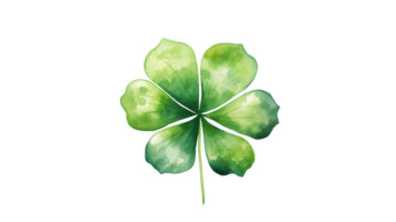 AI generated Green watercolor shamrock four leaf clover cut out. Four leaf watercolor clover png