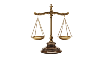 AI generated Scale of justice cut out. Golden scales of justice on transparent background png