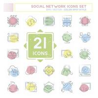 Icon Set Social Network. related to Internet symbol. Color Spot Style. simple design illustration vector