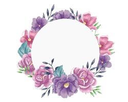 Purple and Pink Rose Watercolor Flower Wreath vector