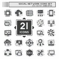 Icon Set Social Network. related to Internet symbol. comic style. simple design illustration vector