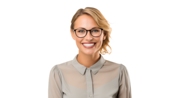 AI generated Happy teacher cut out. Smiling young school teacher woman on transparent background png