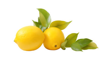 AI generated Lemon on transparent background. Yellow lemon with green leaf in png