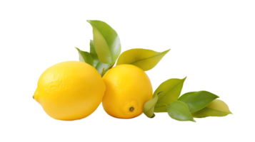 AI generated Lemon on transparent background. Yellow lemon with green leaf in png