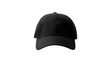 AI generated Black baseball cap cut out front view. Isolated cap mockup on transparent background png