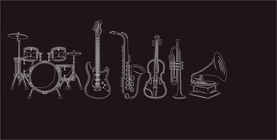 conjunto de música instrumentos - mano dibujado en vector