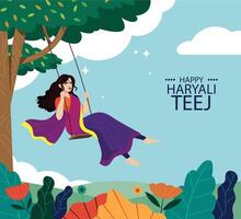 Teej celebration in india beautiful indian woman swinging vector illustration