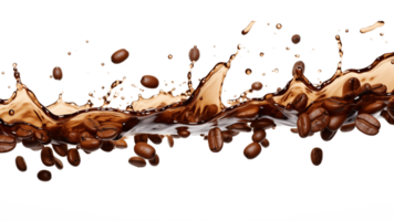 AI generated Splash of coffee with roasted beams cut out. Splash of coffee with beam on transparent background png